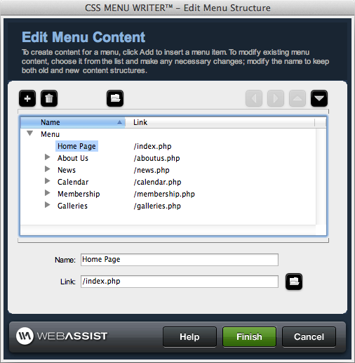 CSS menu content